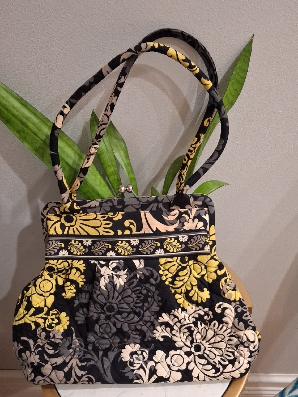 Vera Bradley Black, Yellow & Cream Quilted Floral Shoulder Bag